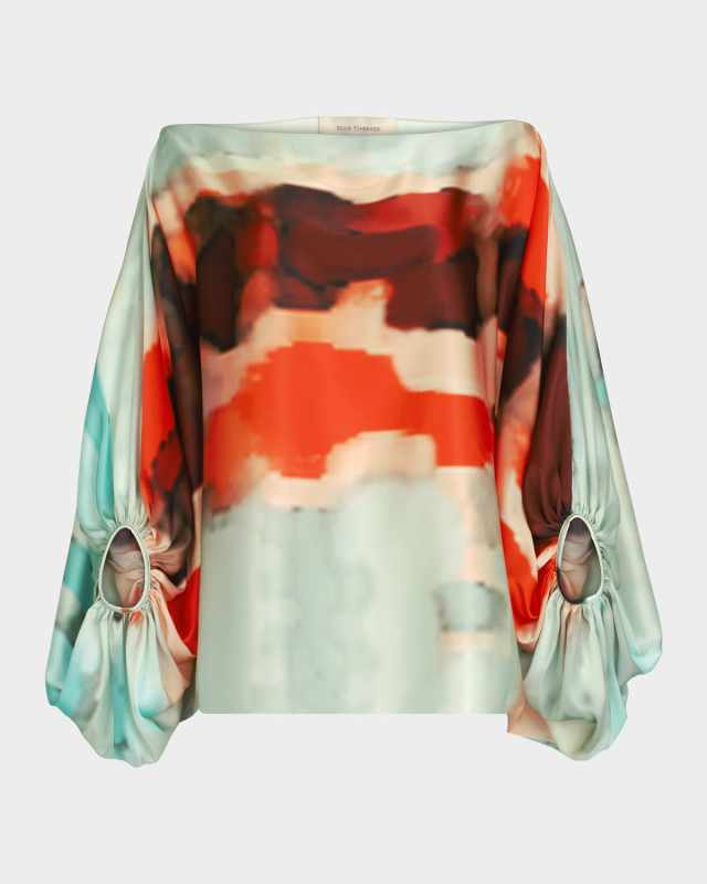 Bellagio Balloon-Sleeve Off-The-Shoulder Silk Blouse